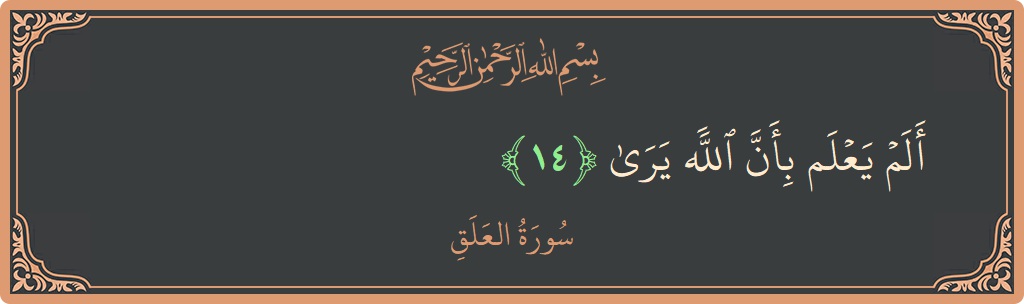 Verse 14 - Surah Al-Alaq: (ألم يعلم بأن الله يرى...) - English