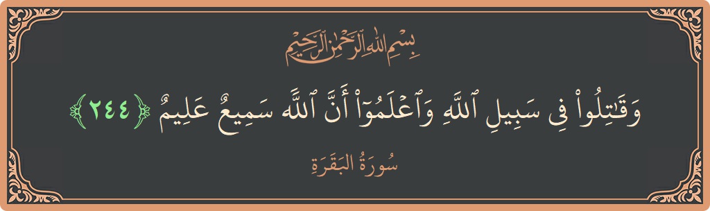 Verse 244 - Surah Al-Baqara: (وقاتلوا في سبيل الله واعلموا أن الله سميع عليم...) - English