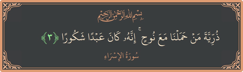 Verse 3 - Surah Al-Israa: (ذرية من حملنا مع نوح ۚ إنه كان عبدا شكورا...) - English