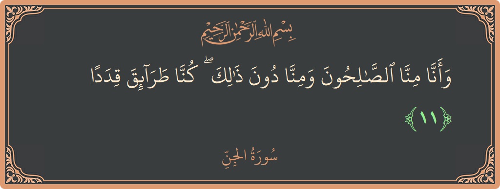 Verse 11 - Surah Al-Jinn: (وأنا منا الصالحون ومنا دون ذلك ۖ كنا طرائق قددا...) - English