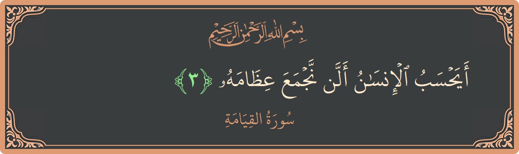 Verse 3 - Surah Al-Qiyaama: (أيحسب الإنسان ألن نجمع عظامه...) - English